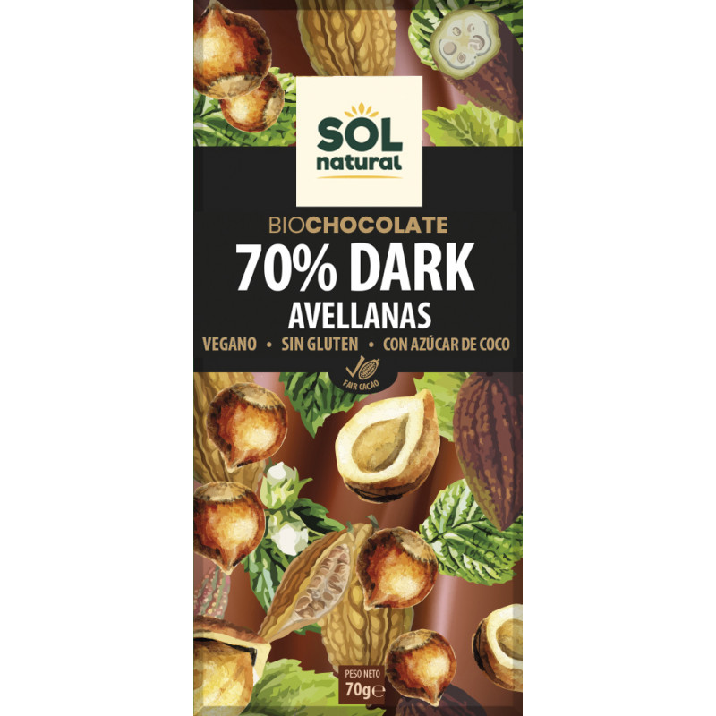 Sol Natural Dark Chocolate with Hazelnut 70%