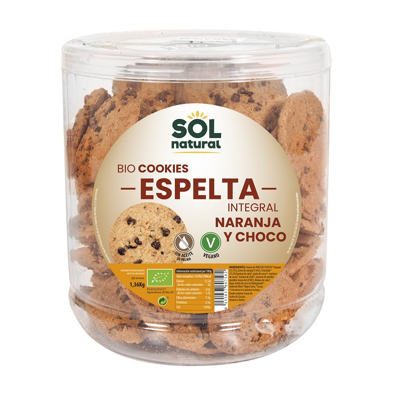 Sol Natural Bote Cookies Espelta Naranja y Chocolate 1360 gr
