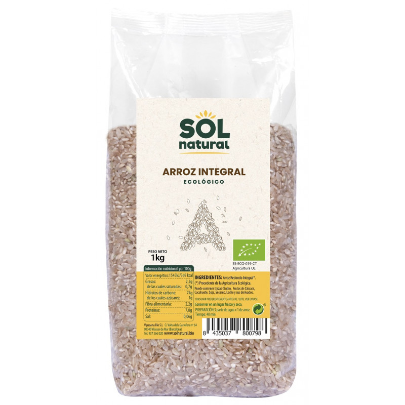 Sol Natural arroz integral orgânico redondo 1Kg