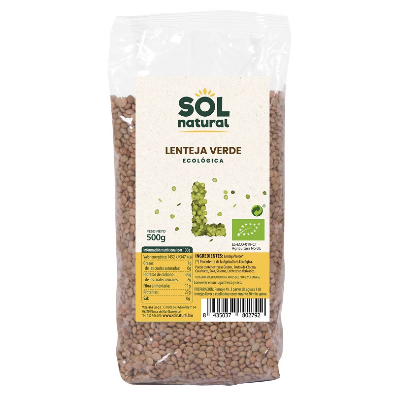 Sol Natural Lentilhas Verdes Bio 500g