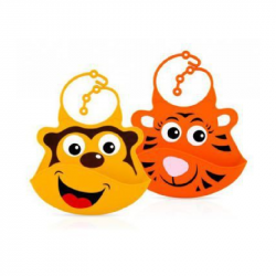 Pack 2 Silicone Roll-Up Bibs Monkey & Tiger Nuby